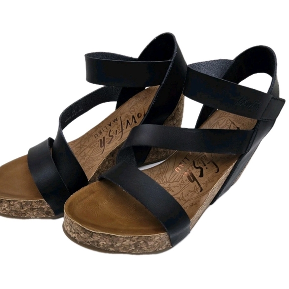 Blowfish Malibu Sandals Size 10 Black Hapuku Wedge Cork Platform Casual Open Toe - Picture 2 of 16
